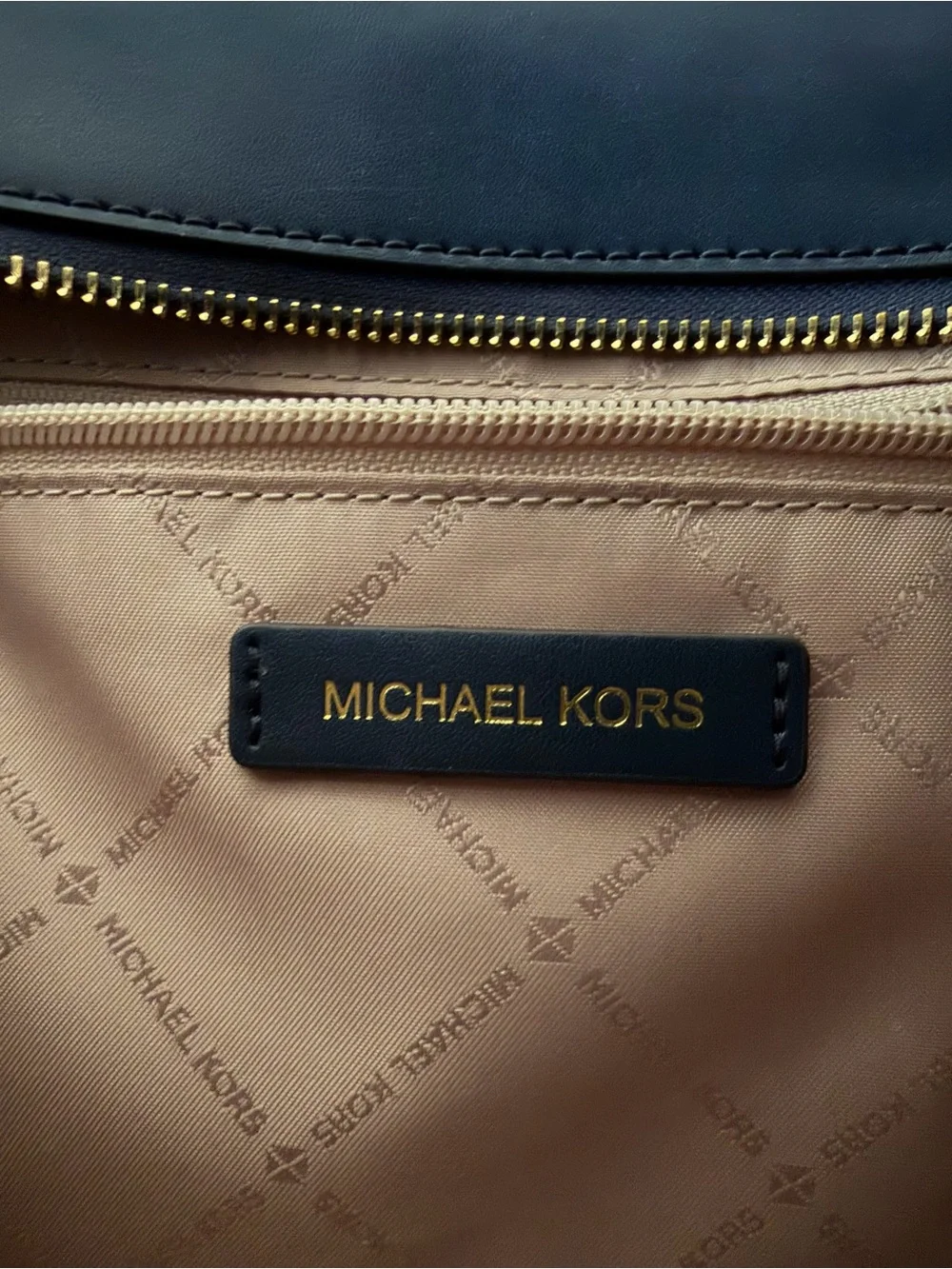 Michael Kors Navy Pebbled Leather Satchel with Gold Hardware